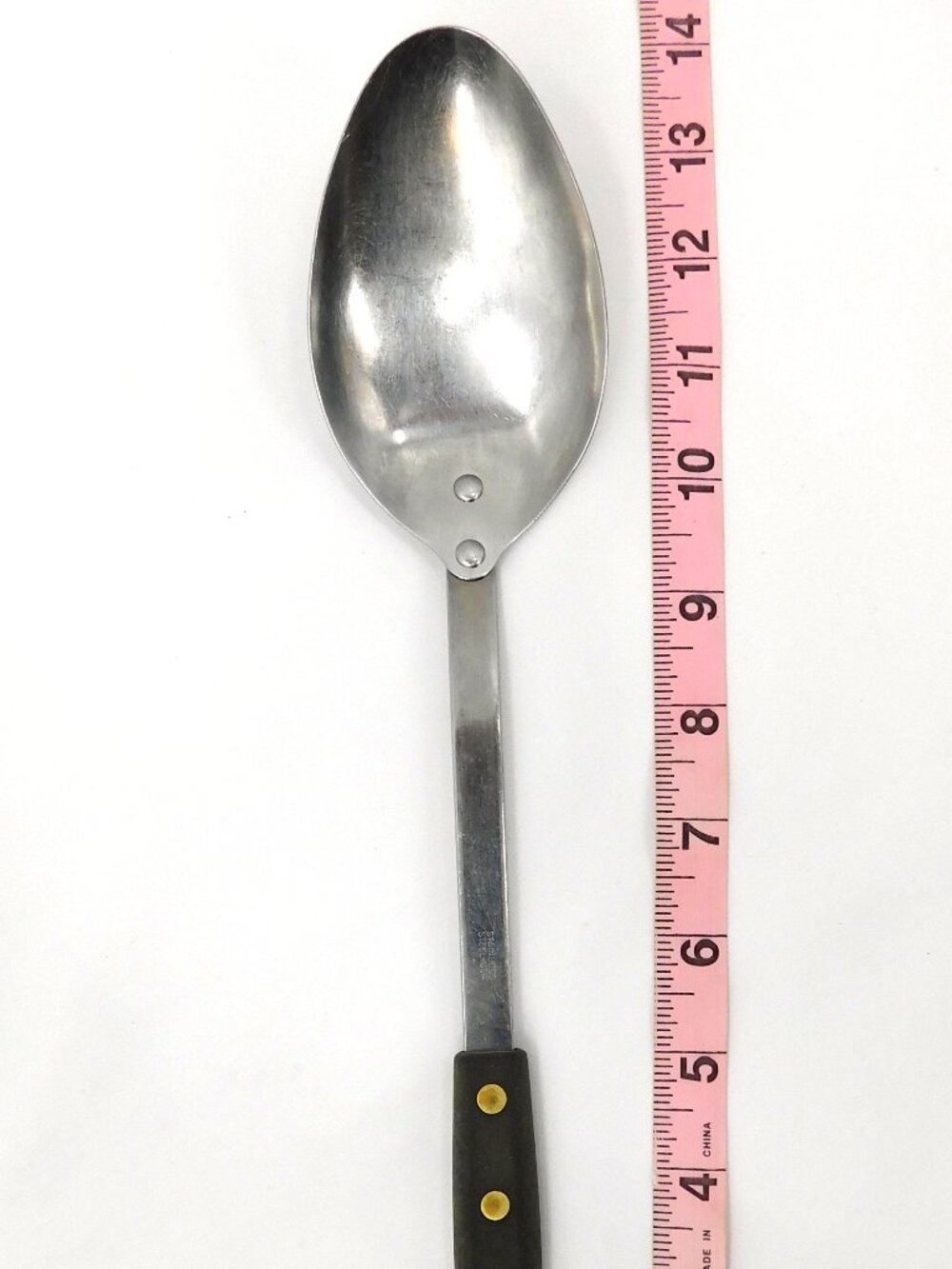 Vintage Riveted Stainless Steel Serving Spoon USA 14" Black Handle Utensil